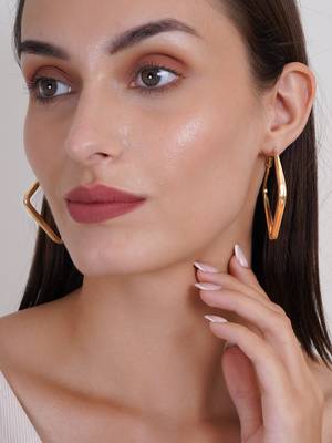Gold plated square shape contemporary hoop earrings 2