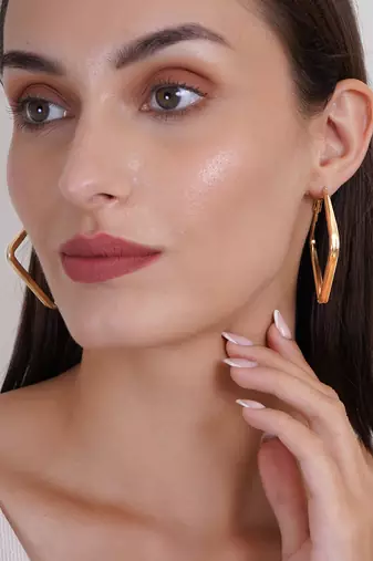 Gold plated square shape contemporary hoop earrings