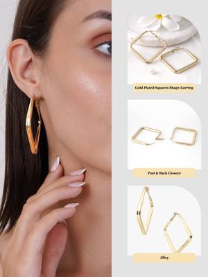 Gold plated square shape contemporary hoop earrings 5