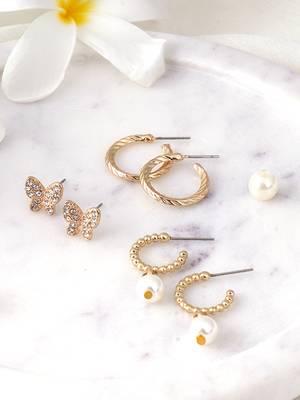 Gold plated set of 3 contemporary earrings set 1
