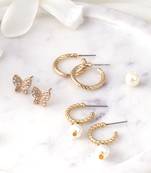 Gold plated set of 3 contemporary earrings set