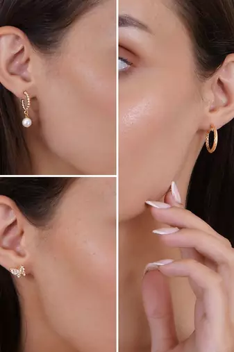 Gold plated set of 3 contemporary earrings set