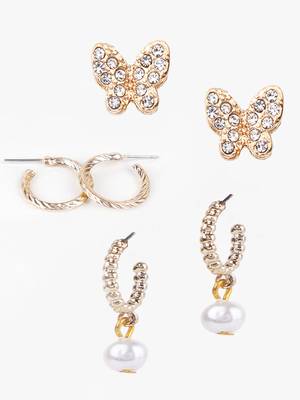 Gold plated set of 3 contemporary earrings set 3