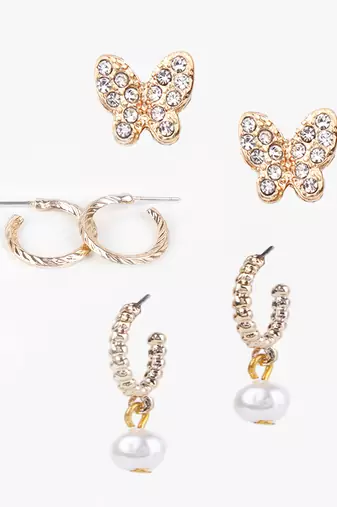 Gold plated set of 3 contemporary earrings set