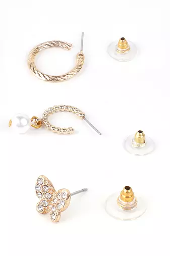 Gold plated set of 3 contemporary earrings set