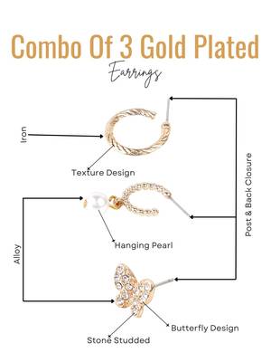 Gold plated set of 3 contemporary earrings set 5
