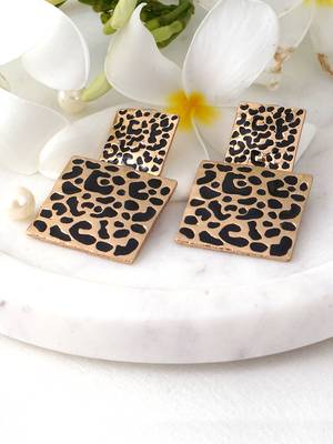 Gold plated animal print drop earrings 1