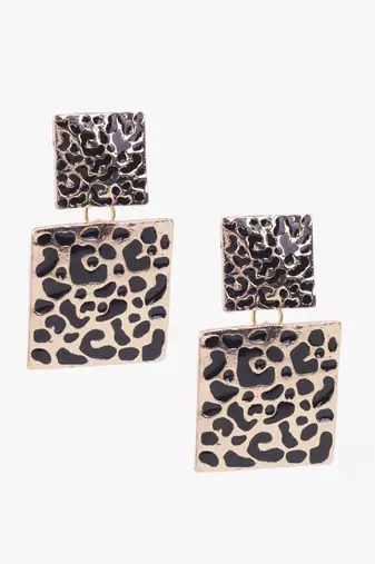 Gold plated animal print drop earrings