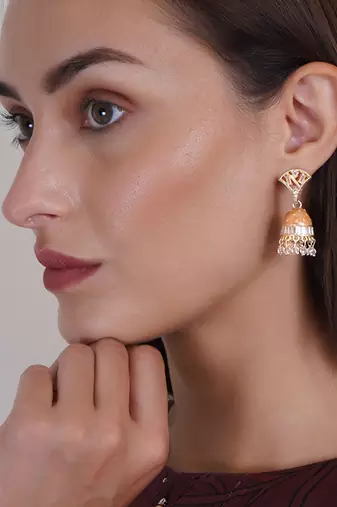 Gold plated meenakari jhumki earrings