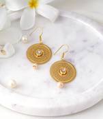 Gold plated mandala design pearl tessel earrings