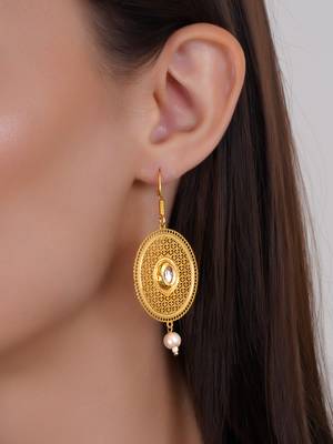 Gold plated mandala design pearl tessel earrings 2