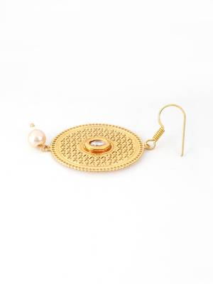 Gold plated mandala design pearl tessel earrings 3