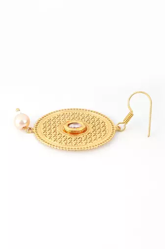 Gold plated mandala design pearl tessel earrings