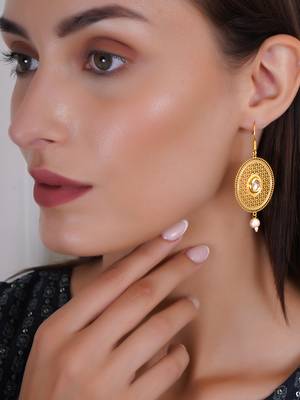 Gold plated mandala design pearl tessel earrings 4