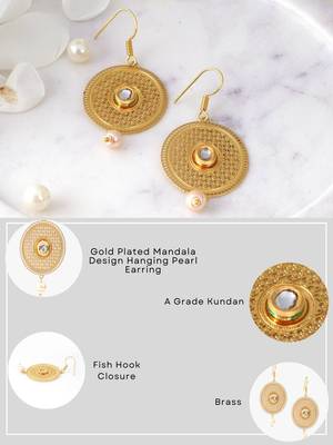 Gold plated mandala design pearl tessel earrings 5