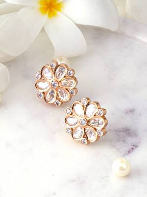 Gold-plated floral kundan studs earrings 1