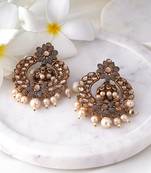 Grey & gold-toned floral design traditional earrings