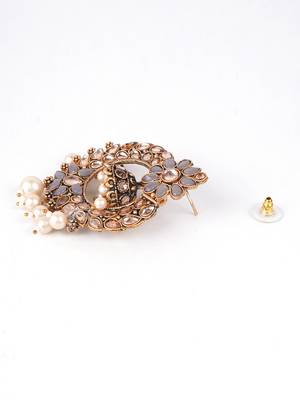Grey & gold-toned floral design traditional earrings 3