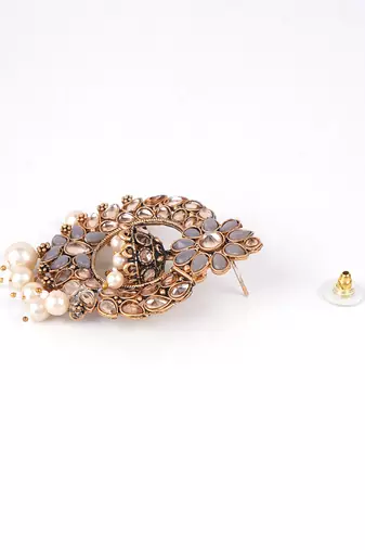 Grey & gold-toned floral design traditional earrings