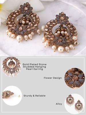 Grey & gold-toned floral design traditional earrings 5