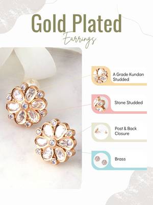 Gold-plated floral kundan studs earrings 5