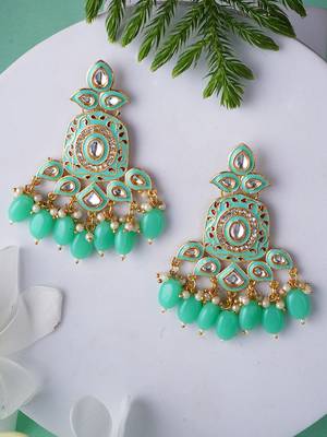 Gold plated traditional kundan and pearl drop earrings 1