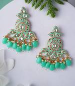 Gold plated traditional kundan and pearl drop earrings