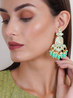 Gold plated traditional kundan and pearl drop earrings 2