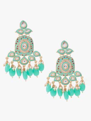 Gold plated traditional kundan and pearl drop earrings 3