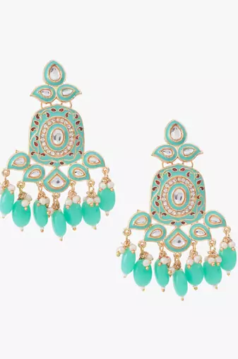 Gold plated traditional kundan and pearl drop earrings
