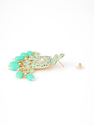 Gold plated traditional kundan and pearl drop earrings 4