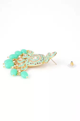 Gold plated traditional kundan and pearl drop earrings