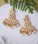 Gold plated traditional kundan and pearl drop earrings