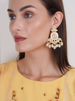 Gold plated traditional kundan and pearl drop earrings 2