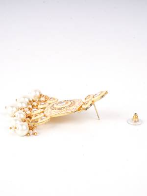 Gold plated traditional kundan and pearl drop earrings 4