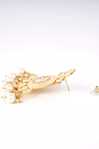 Gold plated traditional kundan and pearl drop earrings