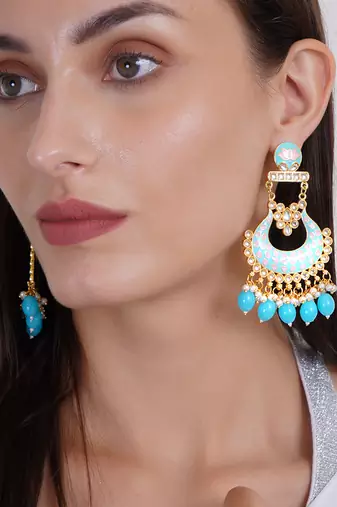 Gold plated traditional meenakari dangler earrings