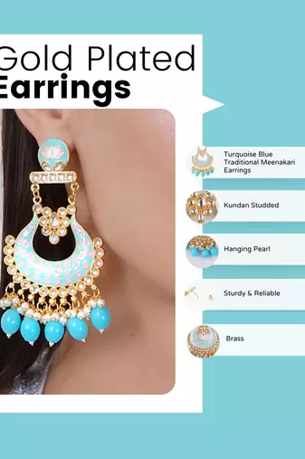 Gold plated traditional meenakari dangler earrings