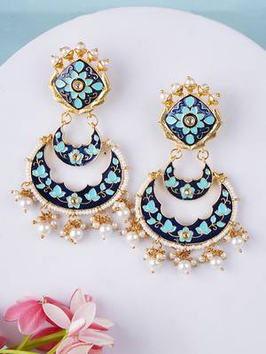 Gold plated elegant meenakari pearl dangler earrings 1