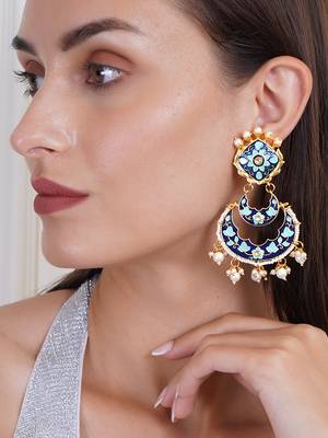Gold plated elegant meenakari pearl dangler earrings 2
