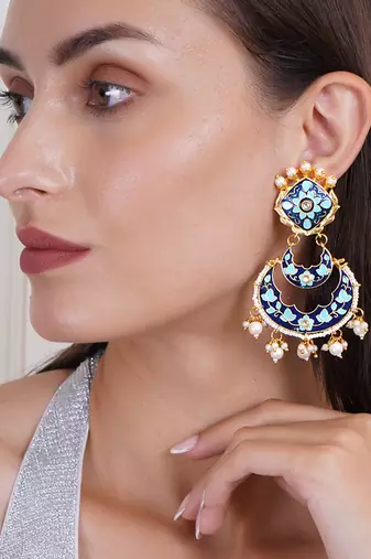 Gold plated elegant meenakari pearl dangler earrings