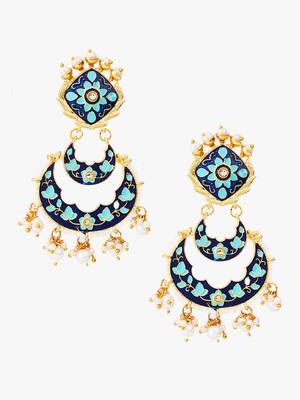 Gold plated elegant meenakari pearl dangler earrings 3