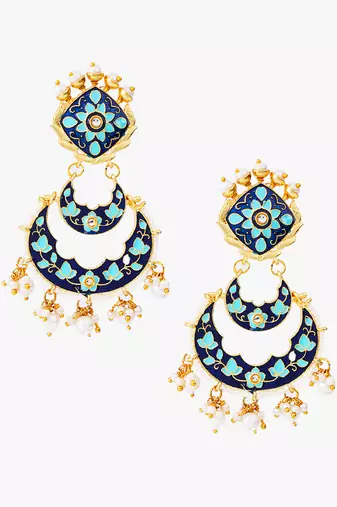 Gold plated elegant meenakari pearl dangler earrings