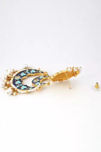Gold plated elegant meenakari pearl dangler earrings