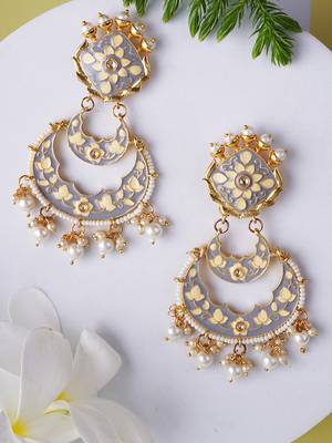 Gold plated elegant meenakari pearl dangler earrings 1