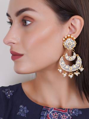 Gold plated elegant meenakari pearl dangler earrings 2