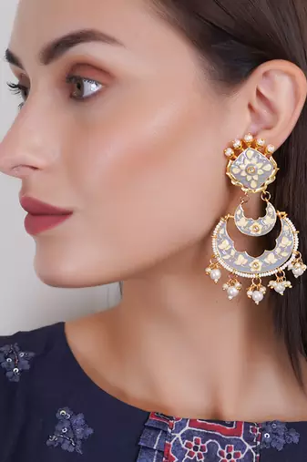 Gold plated elegant meenakari pearl dangler earrings