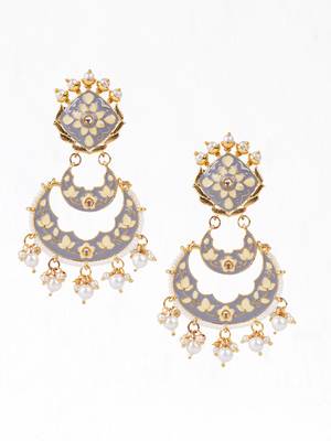 Gold plated elegant meenakari pearl dangler earrings 3