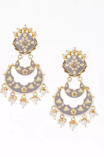 Gold plated elegant meenakari pearl dangler earrings