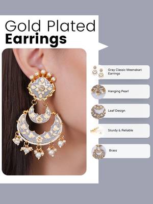 Gold plated elegant meenakari pearl dangler earrings 5